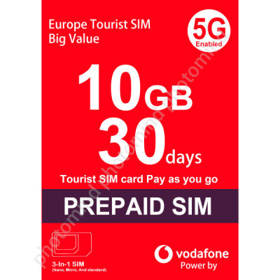 歐洲30 日4G/5G 10GB之後降速無限《購買2張免費順豐》無限上網卡數據卡Sim卡電話咭data